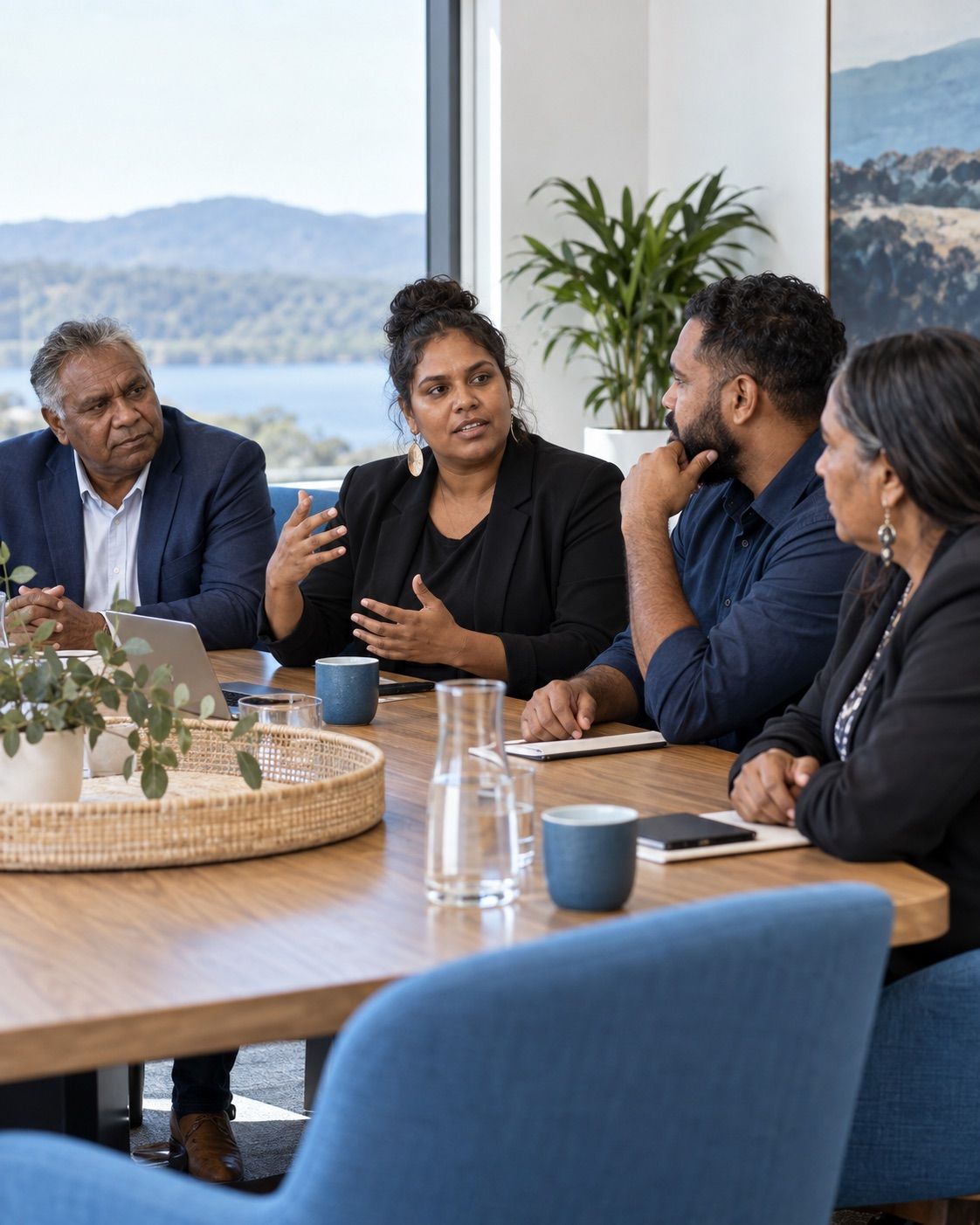 Board members contributing to a meeting