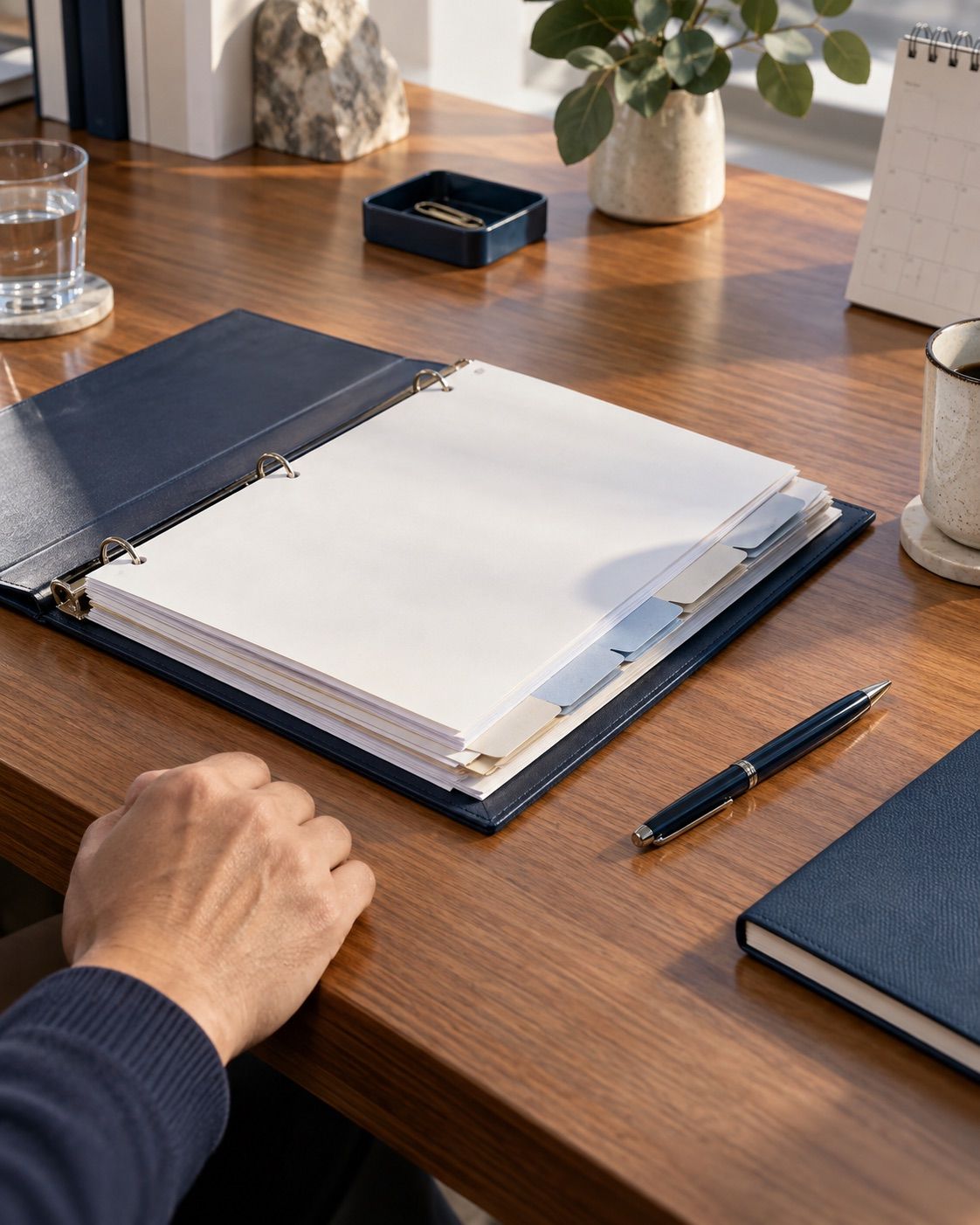 Review documents organised in a tabbed binder